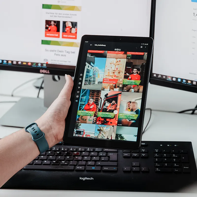 Social Media Strategie – Social Media Feed von Fels Spedition auf einem Tablet